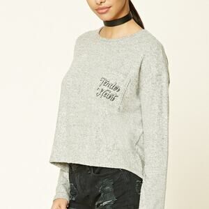 Forever 21 Long Sleeve Cropped Gray Tee Size L